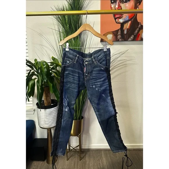 Dsquared2 Tie Detail Deana Denim Jeans- Size 40 (US 4) - Picture 3 of 15